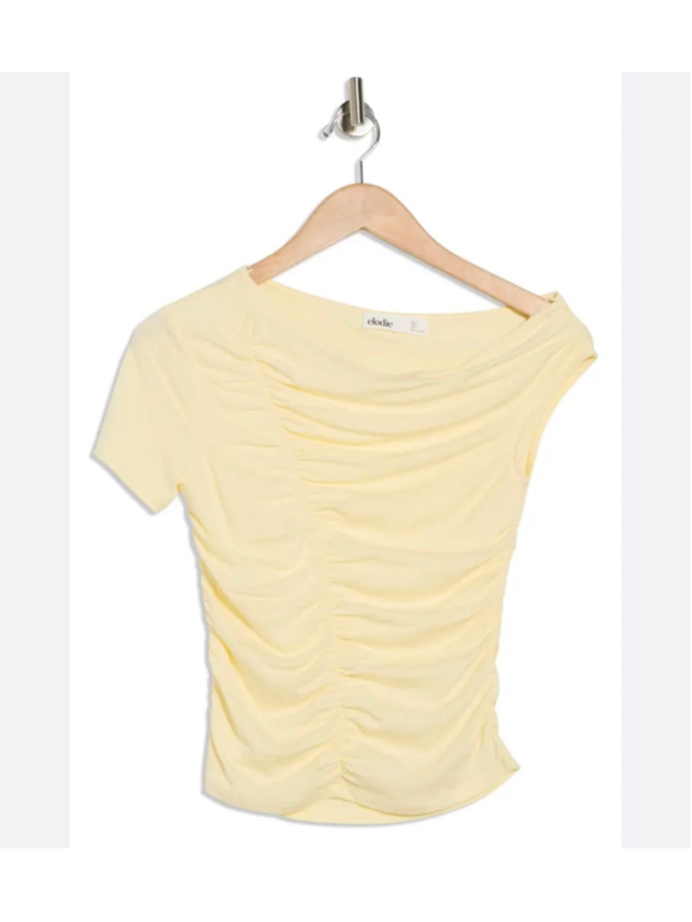 Elodie Short Sleeve Ruched Off-Shoulder Asymmetric Tee Top Yellow Size Medium